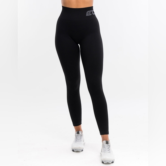 ECHT Pants - ECHT Arise Comfort Ribbed Athletic Workout Black Leggings 25" Size M